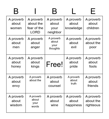 PROVERBS Bingo Card