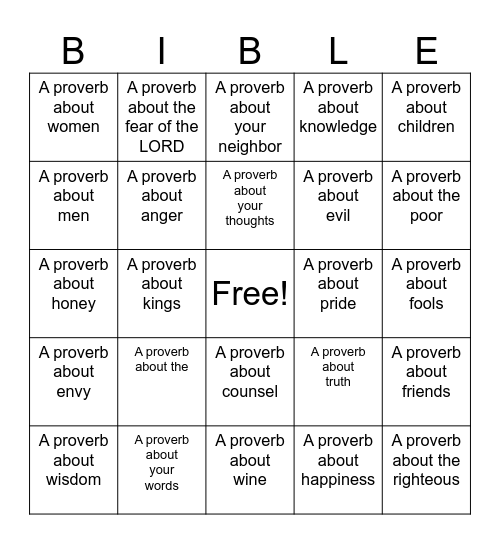 PROVERBS Bingo Card