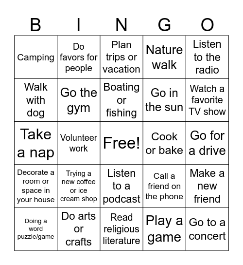 Positive Experience Bingo Card