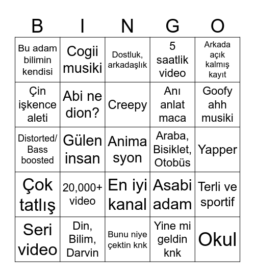 0 views YouTube card Bingo Card