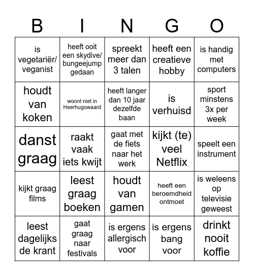 Familiedag Bingo Card