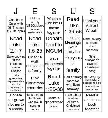Advent Activities  Bingo Card