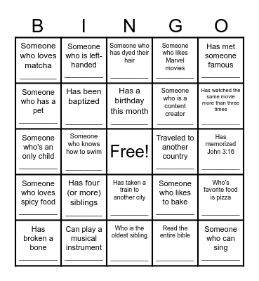 Human Bingo Card