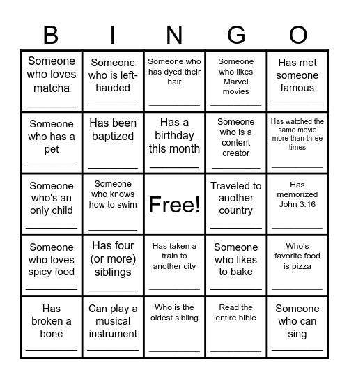 Human Bingo Card