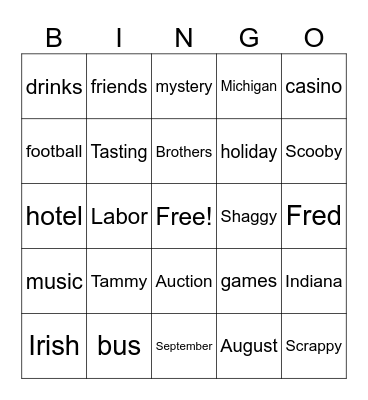 Mystery Bus Bingo Card