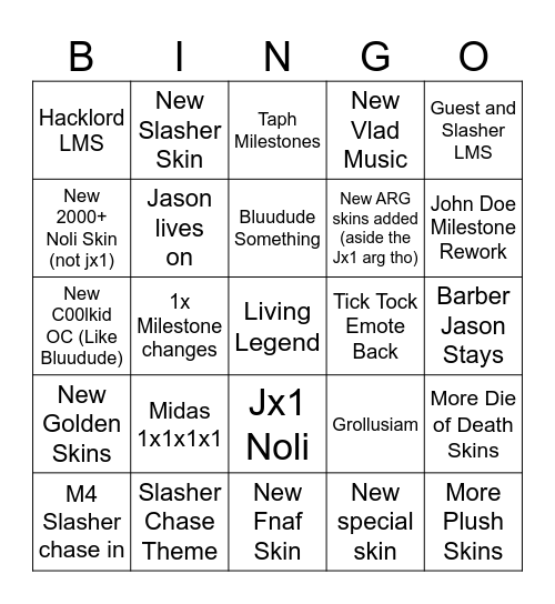 Forsaken Update Bingo Card