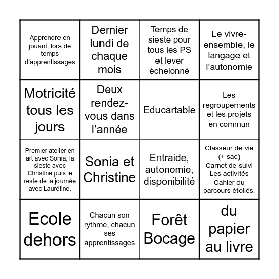Bingo rentrée 2025-2026 TPS-PS Bingo Card