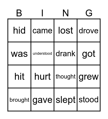 Irregular verbs Bingo Card