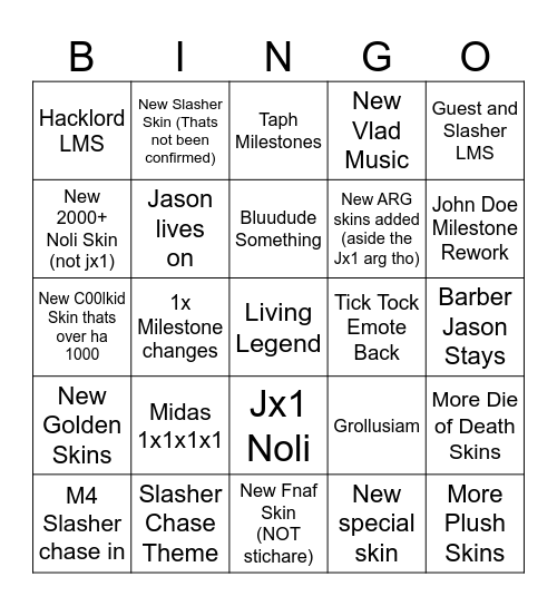 Forsaken Update Bingo Card