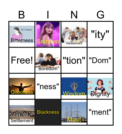Suffix Bingo Card