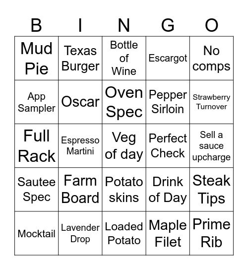Homestead Bingo Card