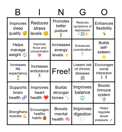 Importance of Physical Activity Bingo Card