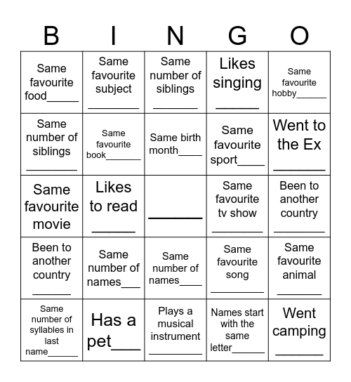 Room 202 Bingo Card