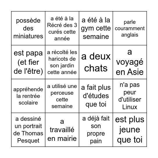 Bingo ! Nomme quelqu'un qui... Bingo Card