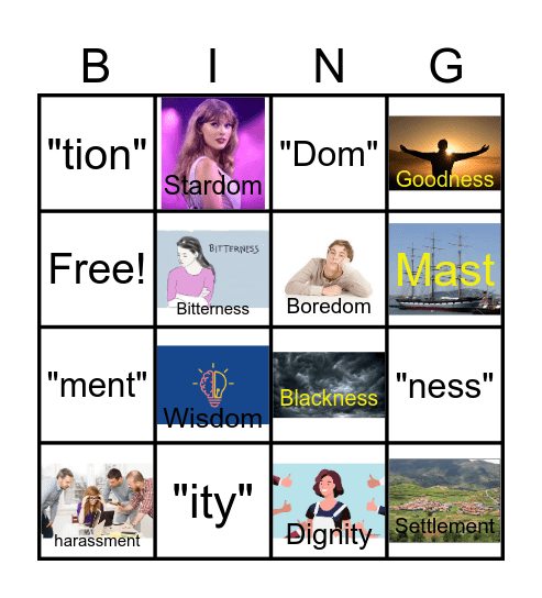 Suffix Bingo Card