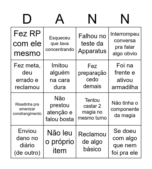 there we go Bingo Card