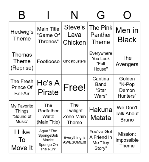 TT TV & Movies Bingo Card