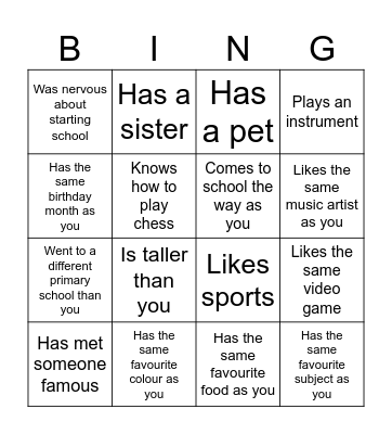 Get to know your class Bingo Card