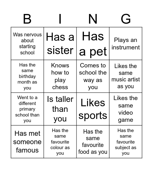 Get to know your class Bingo Card