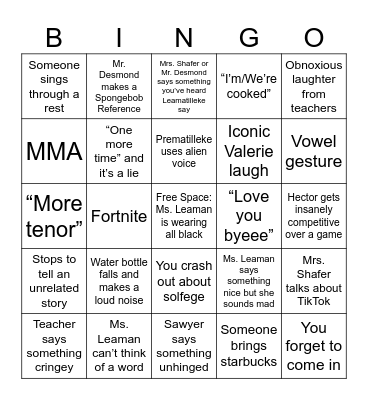 Singers Retreat Bingo Card