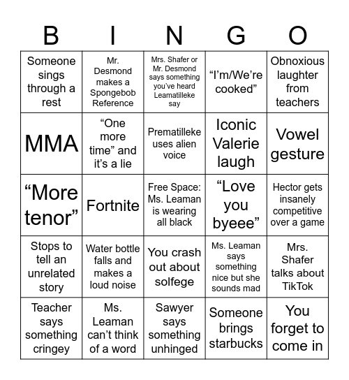 Singers Retreat Bingo Card