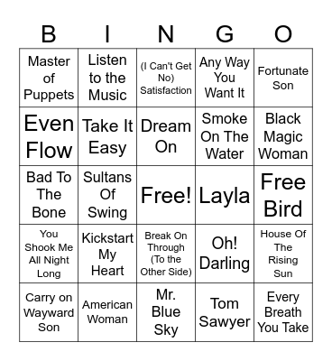 TT Classic Rock Bingo Card