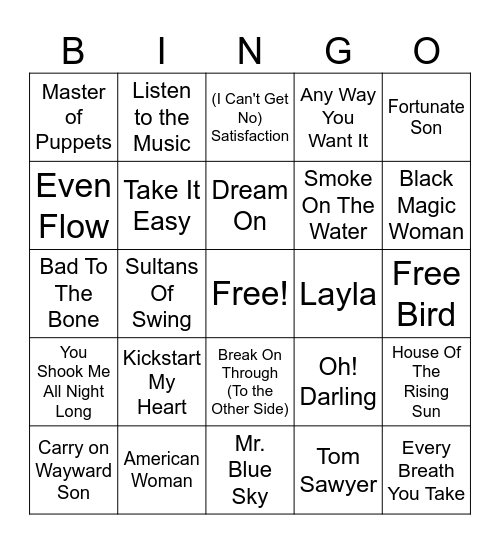 TT Classic Rock Bingo Card