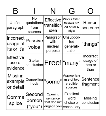 Draft Workshop Bingo Card