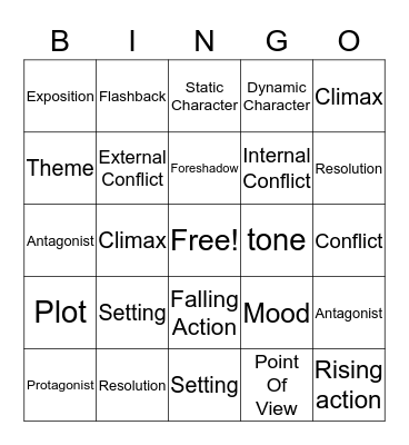 Literary Elements  Bingo Card