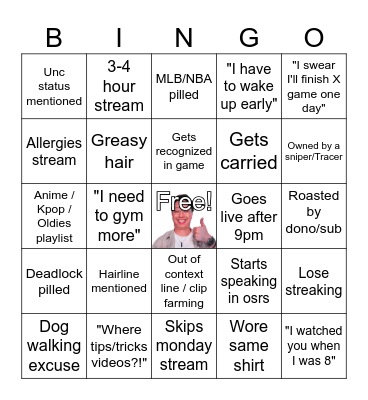 Average KarQ Stream Bingo Card