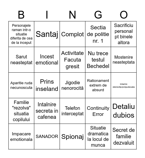 Lecții de viață S1E3 Bingo Card