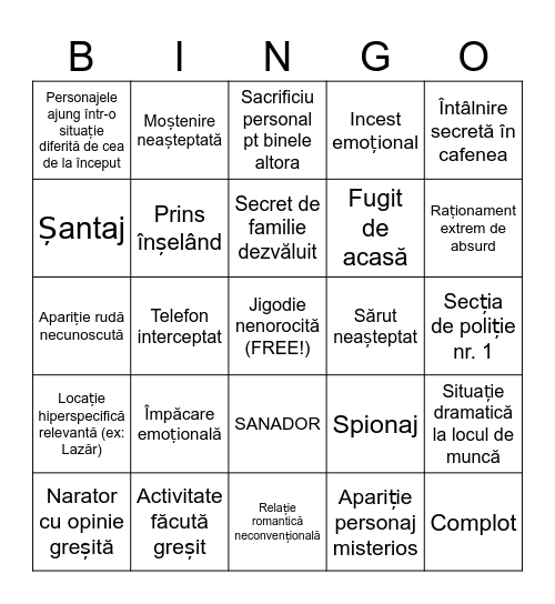 Lecții de viață S1E3 Bingo Card
