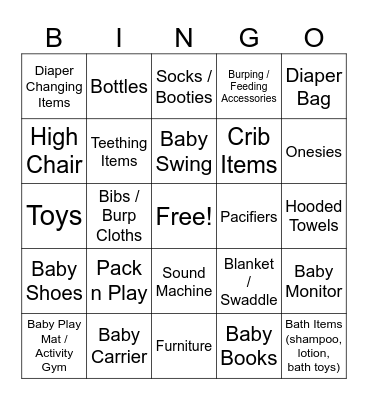 Baby Shower Gift Bingo Card