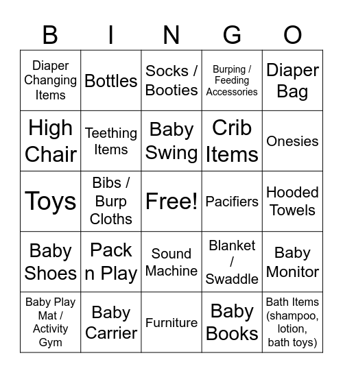 Baby Shower Gift Bingo Card