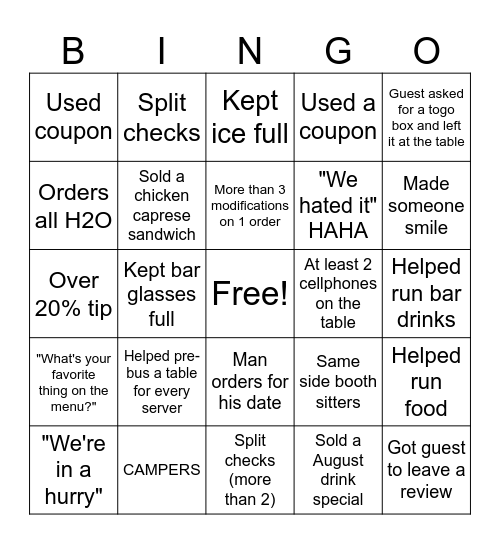 Legends BINGO Card