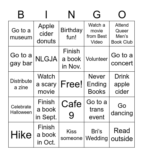 Fall 2025 Bingo Card