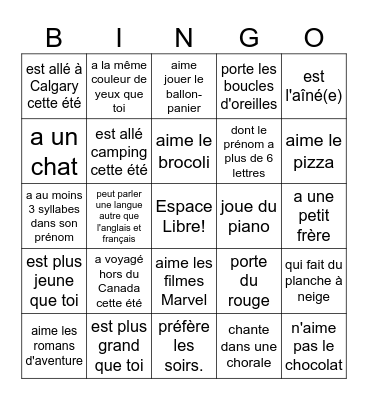 Trouve quelqu'un qui... Bingo Card