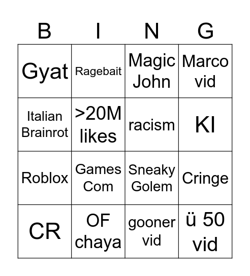 TT bingo Card