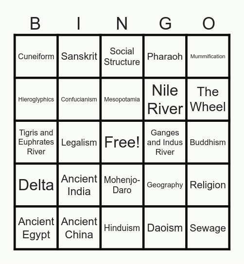 6th Grade Social Studies: End of Year Bingo Card