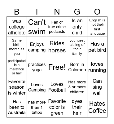 Find Someone Who: Bingo Card