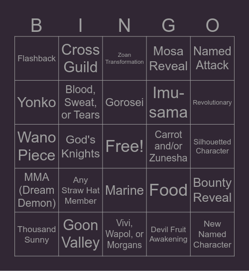 One Piece Chapter 1158 Bingo Card