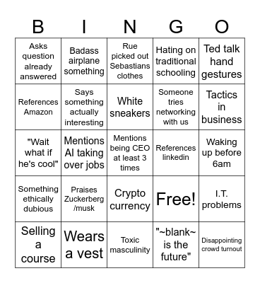 Rue and calums Ted talk Bingo Card