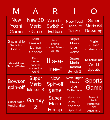 Super Mario 40th Anniversary Predictions Bingo Card