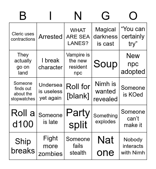 DnD Bingo Card
