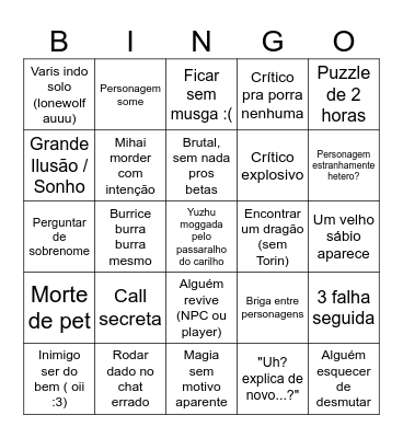 RPG Bingo Card