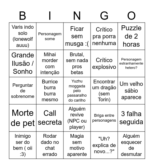 RPG Bingo Card