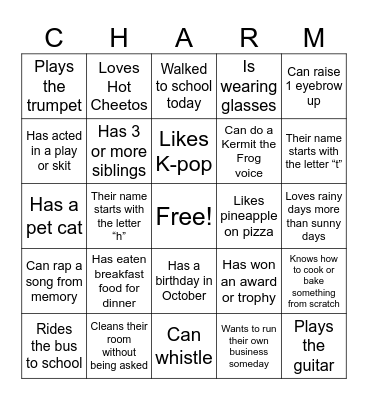 8Charm Find someone who... Bingo Card