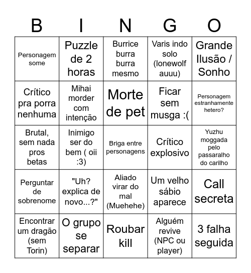 RPG Bingo Card