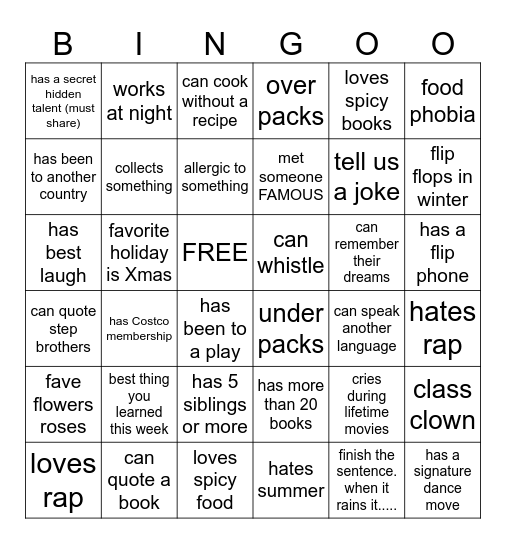 Untitled Bingo Card