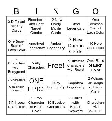 Lorcana Set 9 Release Bingo Card